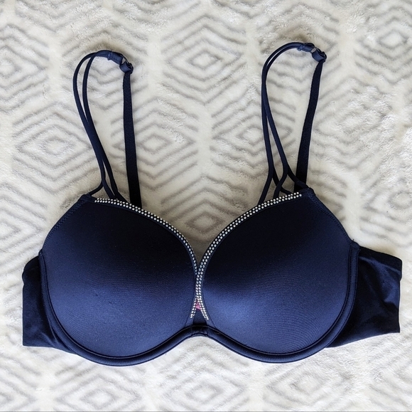 LA senza beyond sexy rhinestones push up navy blue bra size 36B B055 - Picture 5 of 8